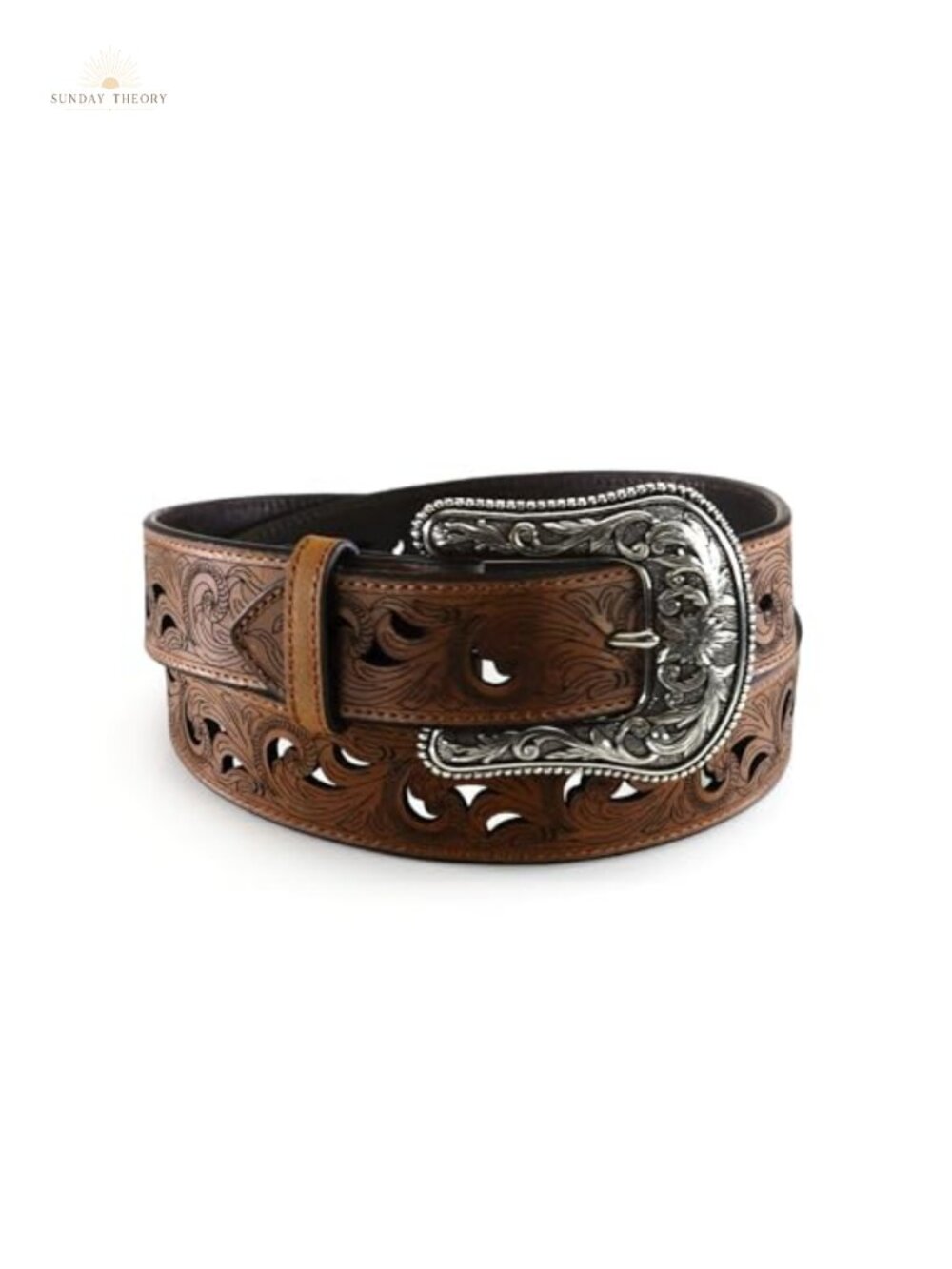 Genuine Leather Western Belt with Interchangeable Buckle